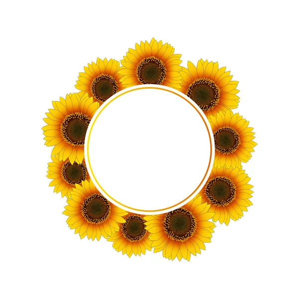 Orange Yellow Sunflower Banner Wreath Isolated White Background Vector Illustration — Stock Vector