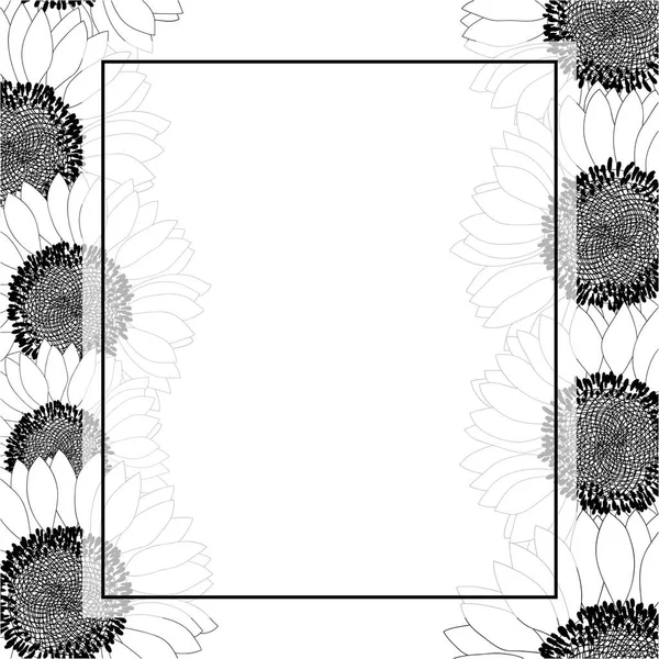 Sonnenblumen Umreißen Banner Karte Vektorillustration — Stockvektor