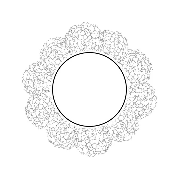 Marigold Flower Outline - Tagetes Banner Wreath isolated on White Background. Vector Illustration.