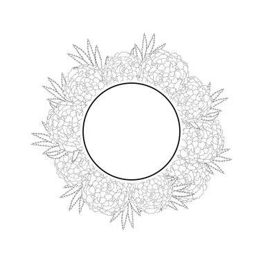 Kadife çiçeği çiçek - glandulifera afiş çelenk anahat beyaz arka plan üzerinde izole. Vektör çizim.