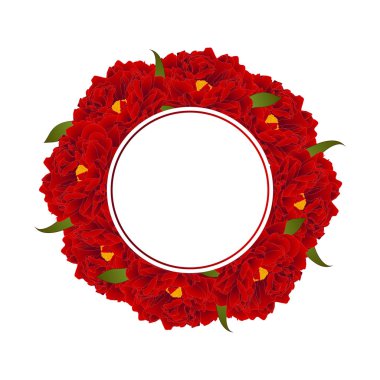 Kırmızı Şakayık Çiçeği afiş çelenk beyaz arka plan üzerinde izole. Vektör çizim.