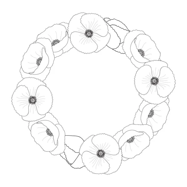 Papaver Rhoeas Wreath Outline Papoula Comum Papoula Milho Rosa Milho — Vetor de Stock