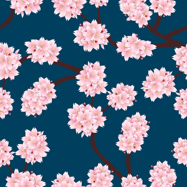 Prunus Serrulata Omtrek Cherry Blossom Sakura Indigo Blauwe Achtergrond Vectorillustratie — Stockvector