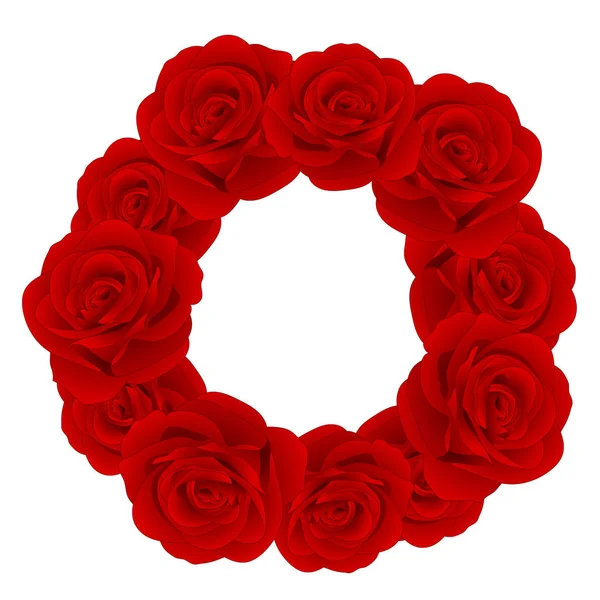 Güzel Kırmızı Gül Wreath Beyaz Arka Plan Üzerinde Rosa Izole — Stok Vektör