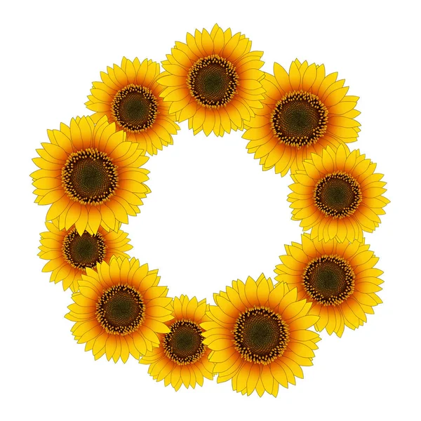 Orange Yellow Sunflower Wreath Isolated White Background Vector Illustration — Stock Vector