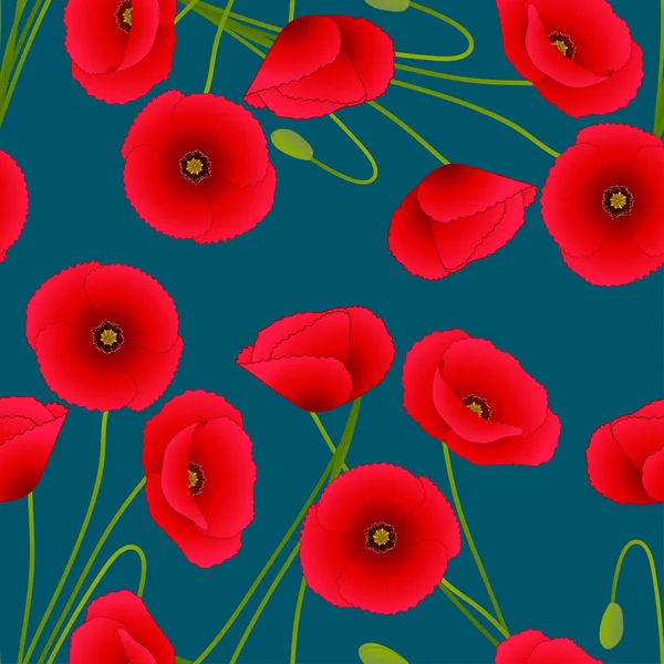 Roter Mohn Auf Indigoblauem Hintergrund Vektorillustration — Stockvektor