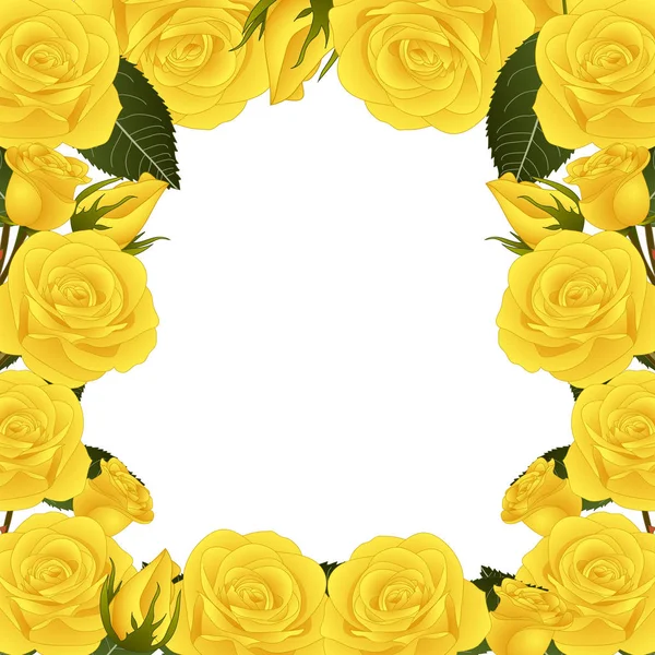 黄色玫瑰花框边框 在白色背景下被隔离 矢量插图 — 图库矢量图片
