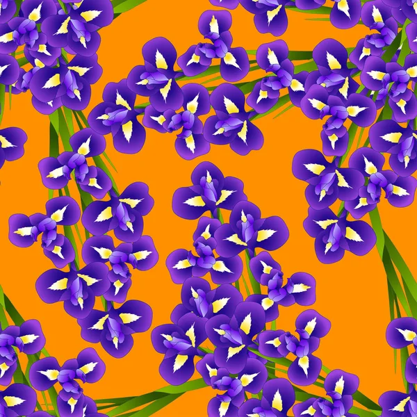 Dunkelblau Lila Irisblüte Auf Orangefarbenem Hintergrund Vektorillustration — Stockvektor
