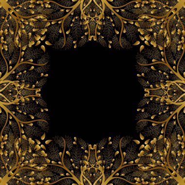 Altın ağaç sınır siyah arka plan üzerinde izole. Vektör çizim