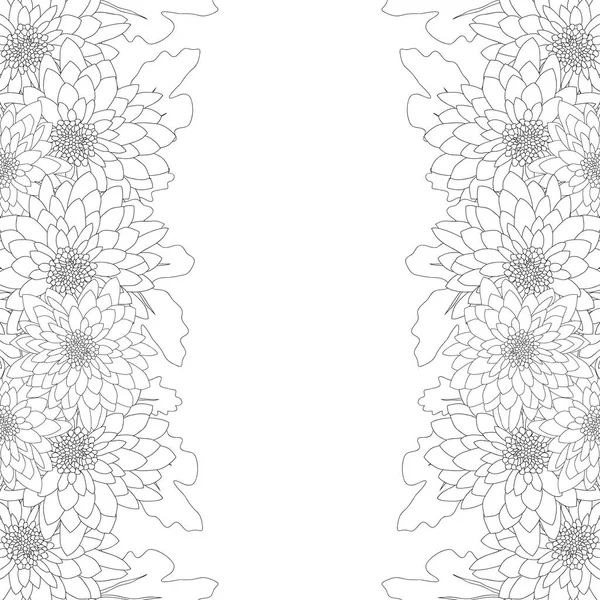 Mum, Chrysanthemum Flower Outline Border isolated on White Background. Vector Illustration.