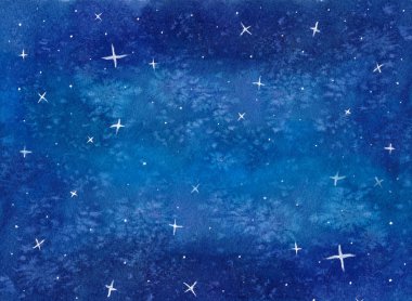 Mavi Galaxy gece gökyüzü suluboya. Resimde arka plan.