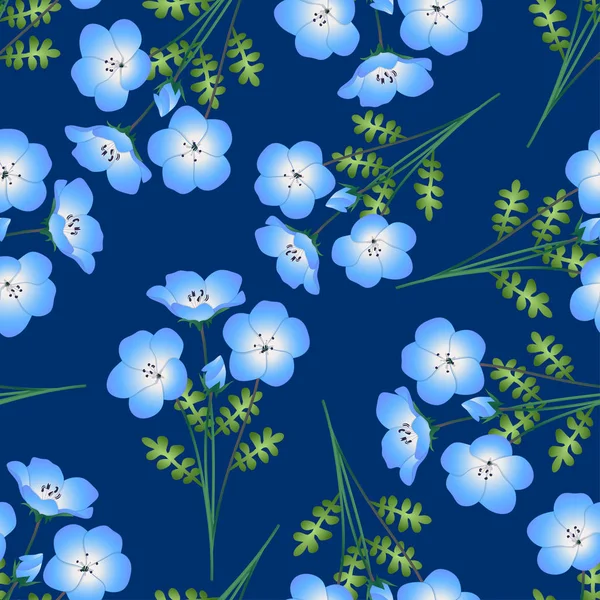 Nemophila Baby Blå Ögon Blomma Indigo Bakgrund Vektorillustration — Stock vektor