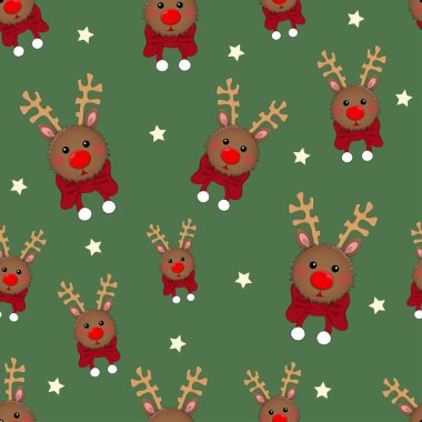 Ren geyiği ile yeşil zemin üzerine kırmızı eşarp. Vektör çizim.