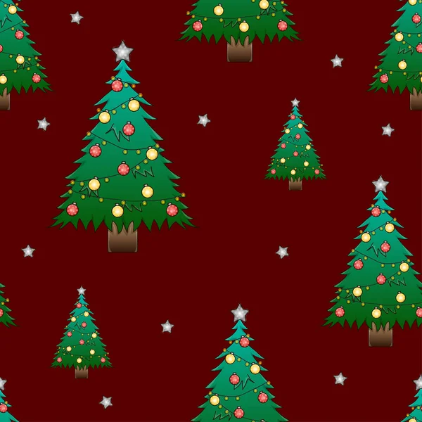 Árbol Navidad Estrella Plata Sobre Fondo Rojo Oscuro Ilustración Vectorial — Archivo Imágenes Vectoriales