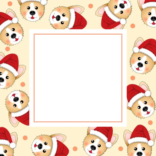 Corgi Santa Claus Sur Carte Bannière Ivoire Beige Illustration Vectorielle — Image vectorielle