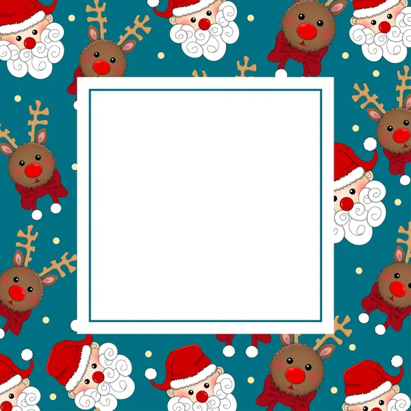 Santa Claus Reno Blue Banner Card Ilustración Vectorial — Archivo Imágenes Vectoriales