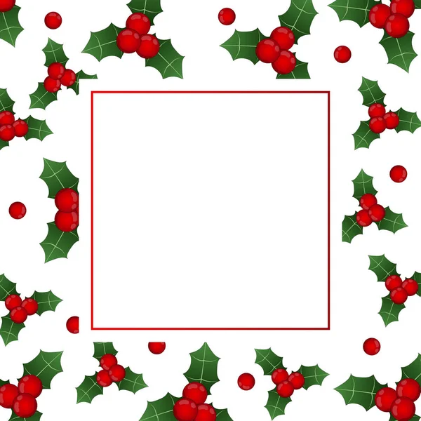 Red Berry Christmas White Banner Card Illustrazione Vettoriale — Vettoriale Stock