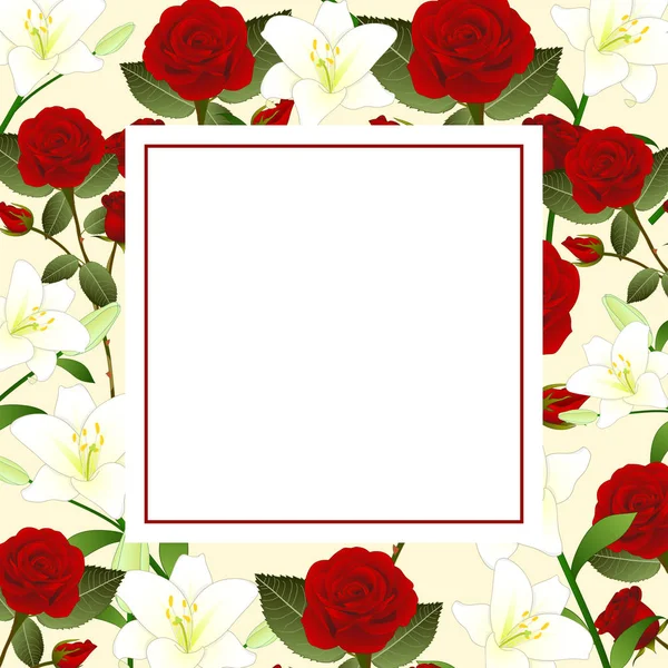 Rosa Vermelha Lírio Branco Flor Natal Bege Marfim Banner Card —  Vetores de Stock