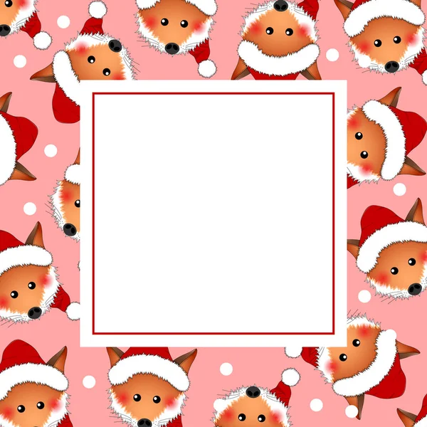 Red Fox Santa Claus Sur Carte Bannière Noël Rose Illustration — Image vectorielle