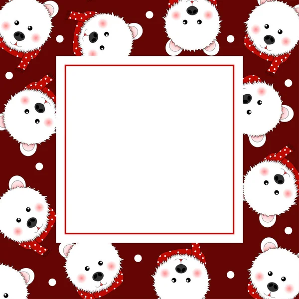 Orso Bianco Con Sciarpa Rossa Polka Dot Red Banner Card — Vettoriale Stock