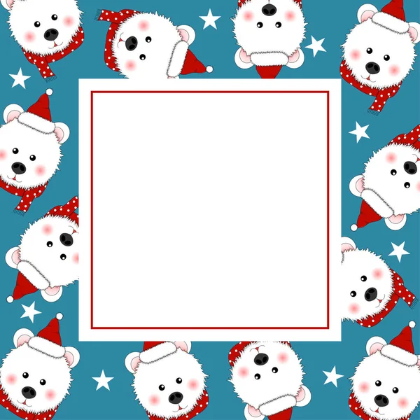 Ours Blanc Père Noël Avec Écharpe Rouge Pois Sur Carte — Image vectorielle