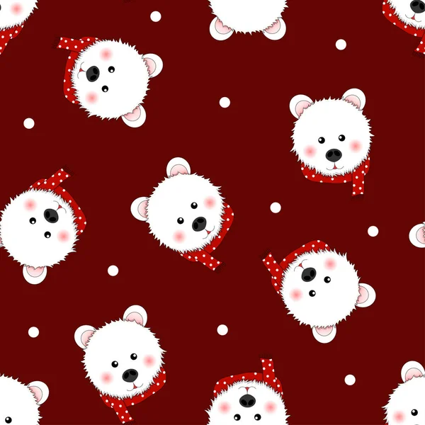 Urso Branco Com Red Scarf Polka Dot Fundo Vermelho Ilustração —  Vetores de Stock