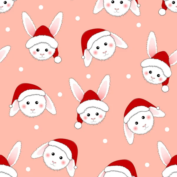 Bílý Králík Santa Claus Růžovém Pozadí Vektorové Ilustrace — Stockový vektor