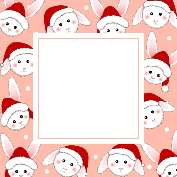 Père Noël Lapin Blanc Sur Carte Bannière Rose Illustration Vectorielle — Image vectorielle