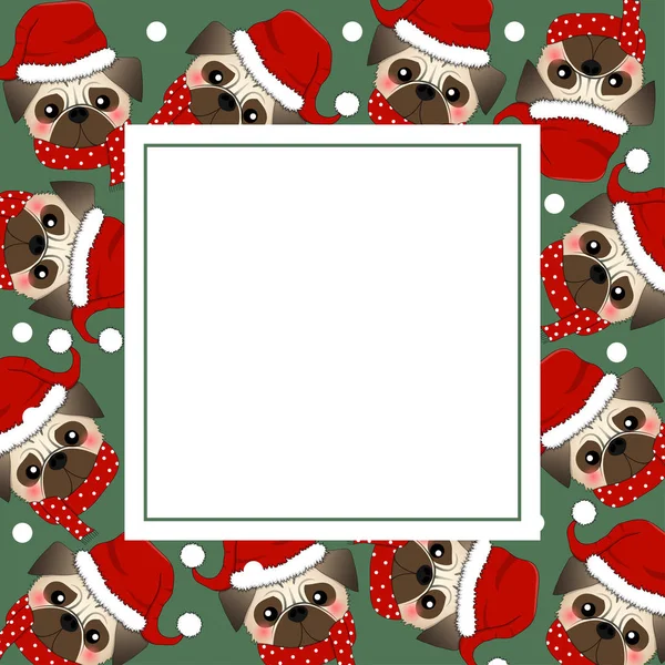 Chien Pug Santa Claus Avec Écharpe Rouge Sur Carte Bannière — Image vectorielle