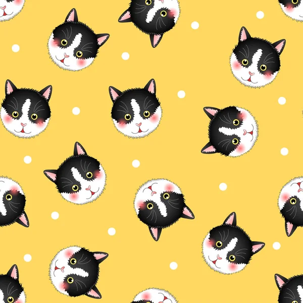 Gato Branco Preto Fundo Amarelo Ilustração Vetorial —  Vetores de Stock