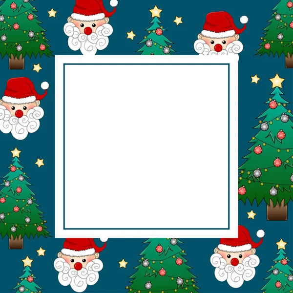 Santa Claus Árbol Navidad Indigo Blue Banner Card Ilustración Vectorial — Archivo Imágenes Vectoriales