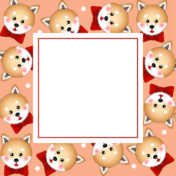 Shiba Inu Pes Červenou Stuhou Bílé Puntíky Oranžový Nápis Card — Stockový vektor