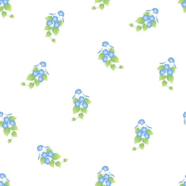 Blue Morning Glory Seamless Fundo Branco Ilustração Vetorial — Vetor de Stock