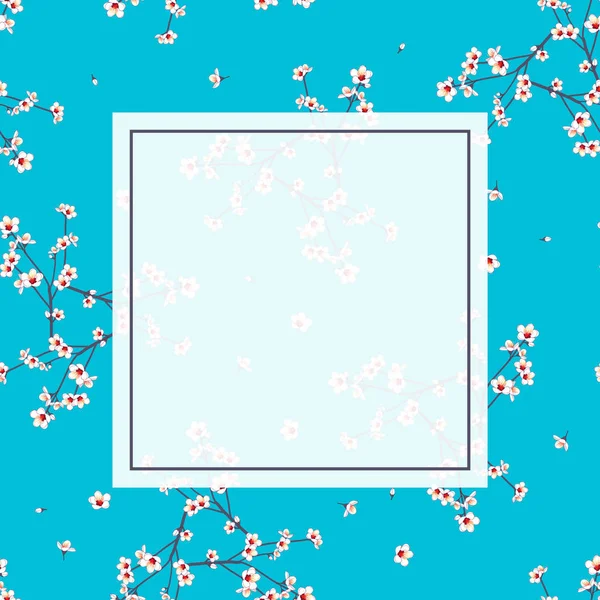 White Momo Peach Flower Banner Fundo Azul Indigo Ilustração Vetorial — Vetor de Stock