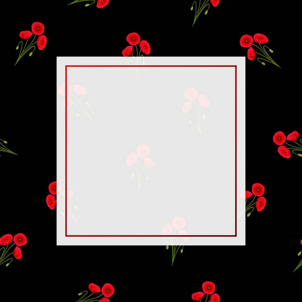 Red Corn Poppy Banner em fundo preto — Vetor de Stock