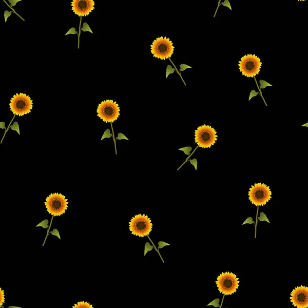 Girasol sin costura sobre fondo negro — Vector de stock