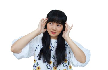 Sevimli Asyalı Kız Üzgün Arıyorsunuz.