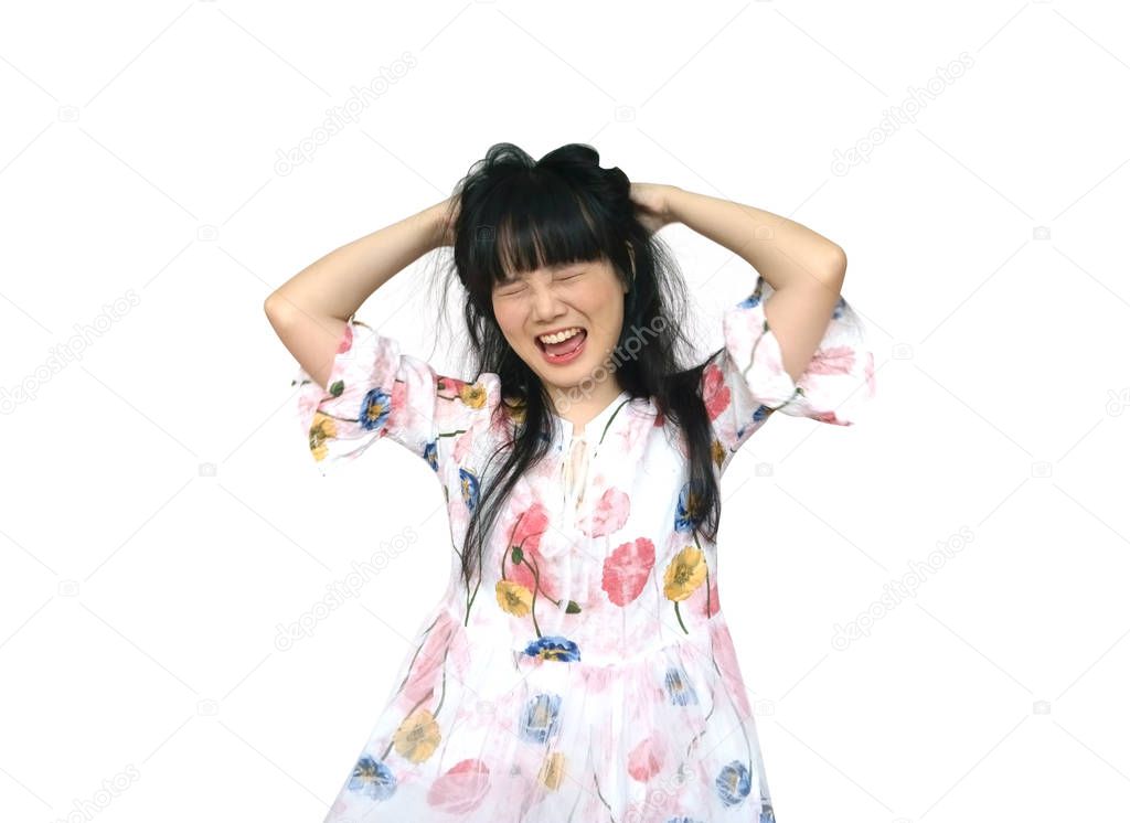 Cute Asian Girl Acting Crazy and Mess with her Hair.