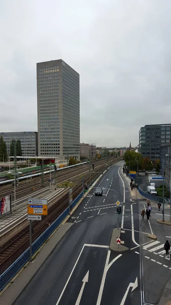 Široký Úhel Pohledu Hlavní Ulici Postavený Struktura Frankfurtu Nad Mohanem — Stock fotografie