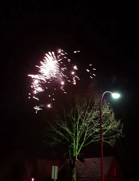 Impressionen Vom Bunten Silvesterfeuerwerk 2018 Niederlangen Emsland Mitternacht Mit Dem — Stockfoto