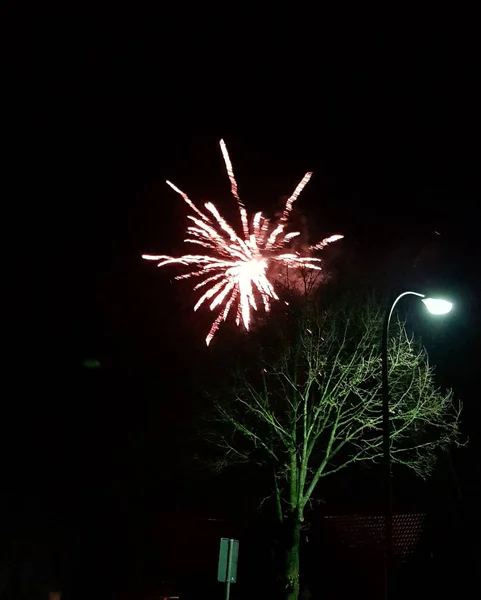 Impressionen Vom Bunten Silvesterfeuerwerk 2018 Niederlangen Emsland Mitternacht Mit Dem — Stockfoto