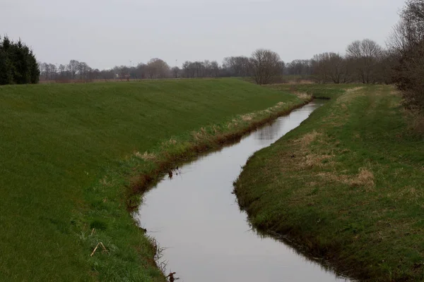 Zobacz Wykopaliskach Wodą Otoczony Przez Łąkę Rhede Emsland Niemcy Sfotografowany — Zdjęcie stockowe