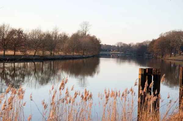 Vista Sobre Rio Ems Margens Dos Rios Naturais Fresenburg Emsland — Fotografia de Stock