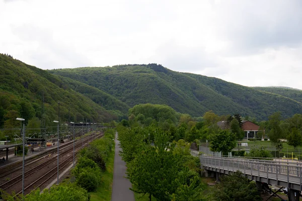 Blick Entlang Des Weges Und Der Gleise Bingen Rhein Hessen — Stockfoto