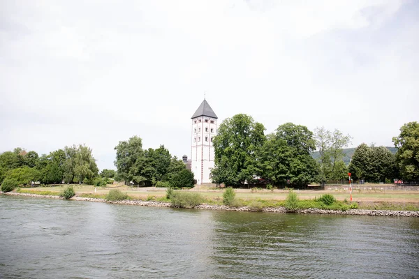 Utsikt Över Ett Torn Vid Rhenfloden Koblenz Rhen Och Omgivande — Stockfoto