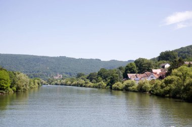heidelberg Almanya'da neckar de tepe ve doğa uzak görünümü Almanya'da neckar üzerinde gemi ile bir tur sırasında fotoğraflandı
