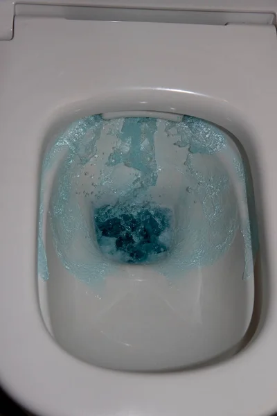 Banyoda Yükselen Derin Mavi Ile Bir Tuvalet Anahtarı Daha Yakından — Stok fotoğraf