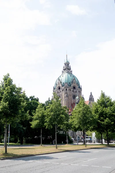 Vista Extremo Torre Nueva Sala Civil Hannover Alemania Fotografiado Durante —  Fotos de Stock