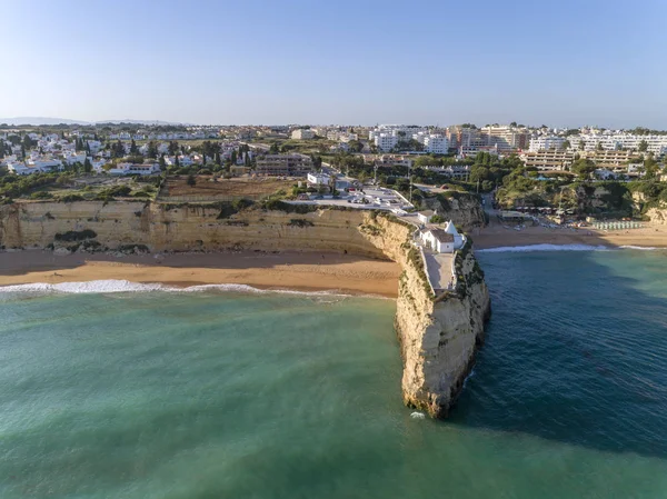 Légi Sziklás Híres Seascape Cape Senhora Rocha Templom Szikla Tetejére — Stock Fotó