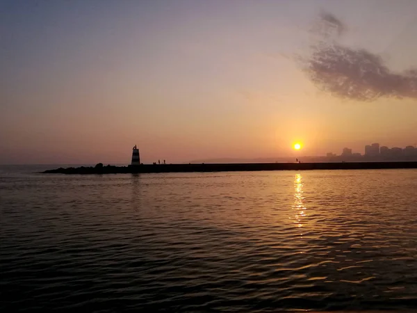 Krásný Západ Slunce Nad Městem Přístavu Portimao Známou Turistickou Destinací — Stock fotografie